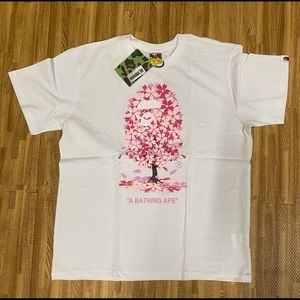 Bape sakura tree 2021 pink ape face white tee